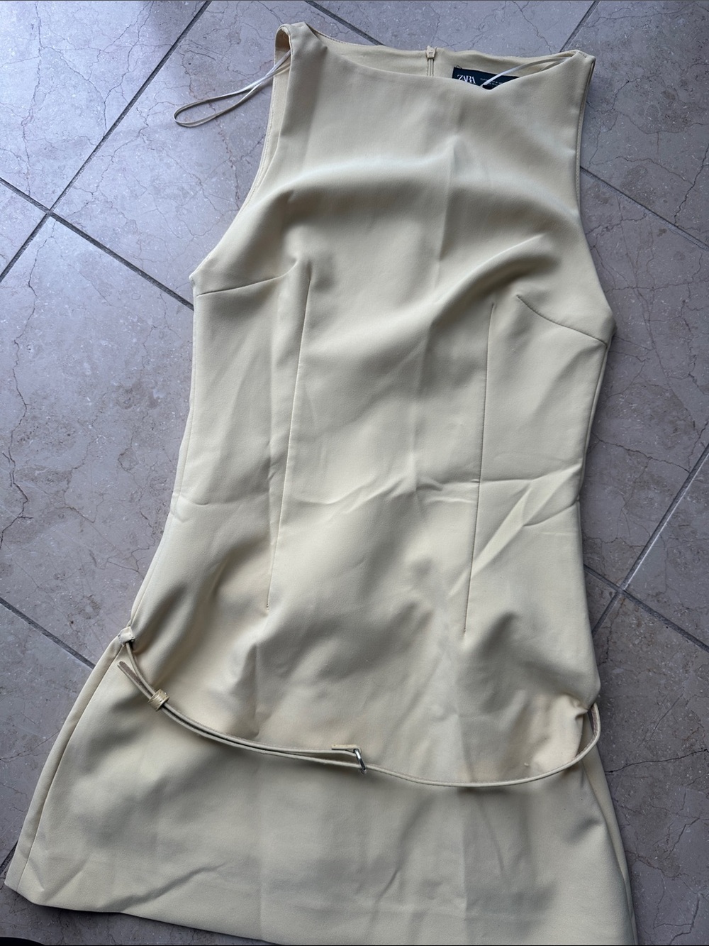 Zara Pale Yellow Sleeveless Mini Dress with Slim Belt